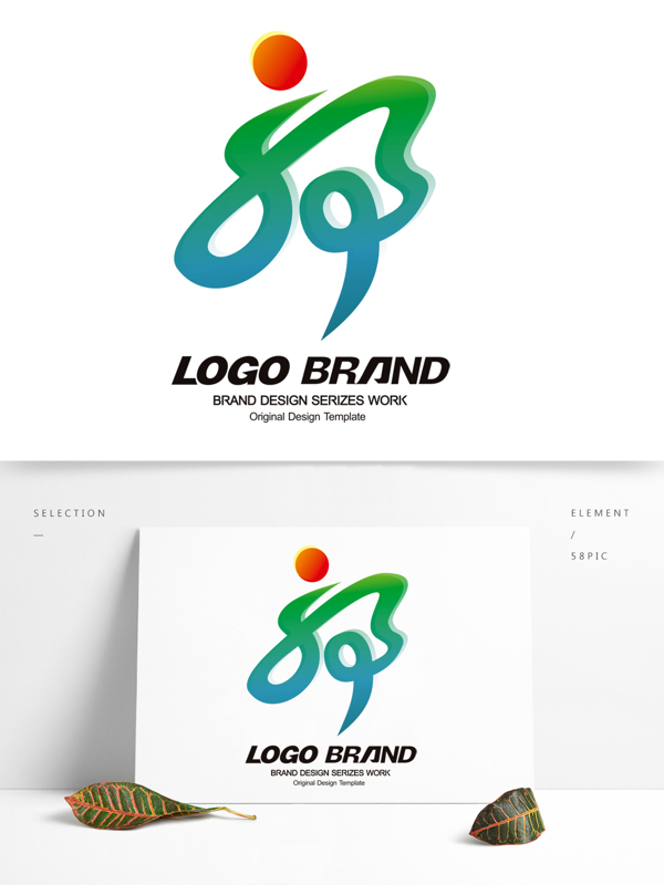 矢量创意红绿书法飘带公司标志LOGO设计