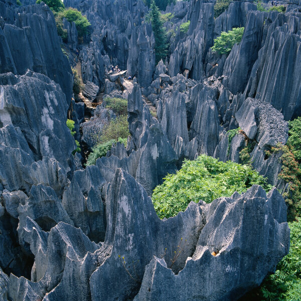 高山峭壁绿树图片