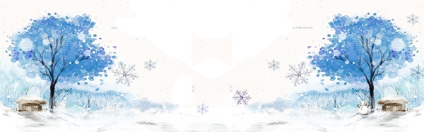 冬季蓝色树林雪景banner背景