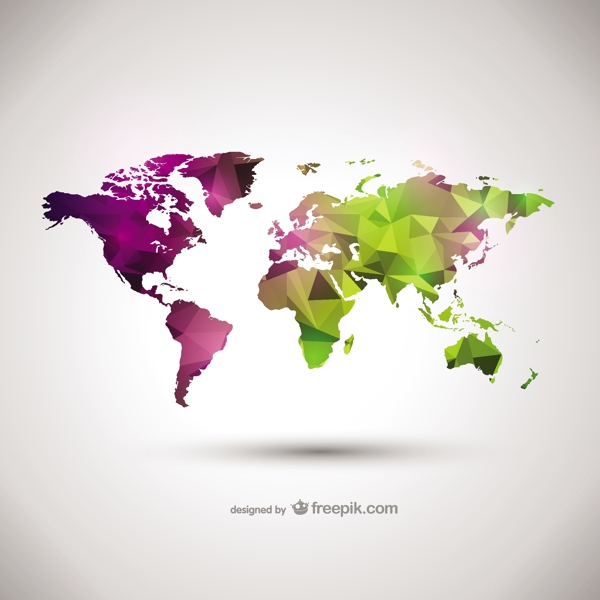 绿色和紫色的多边形世界地图