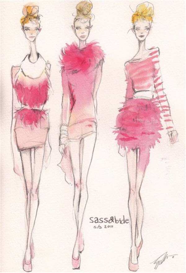 3款粉色连衣裙设计图