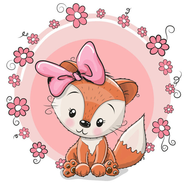 粉色花朵狐狸图片