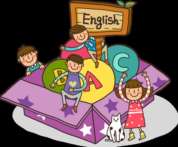 卡通学生学习英语png元素