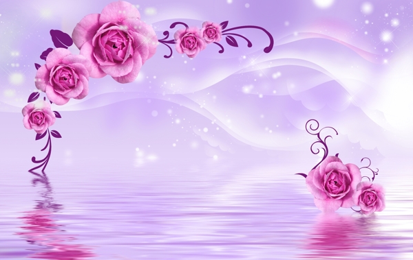 玫瑰花水纹玫瑰紫色爱心背景