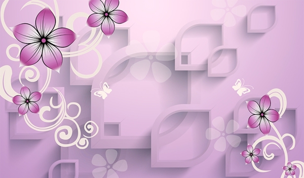 紫色花朵花纹立体电视背景墙