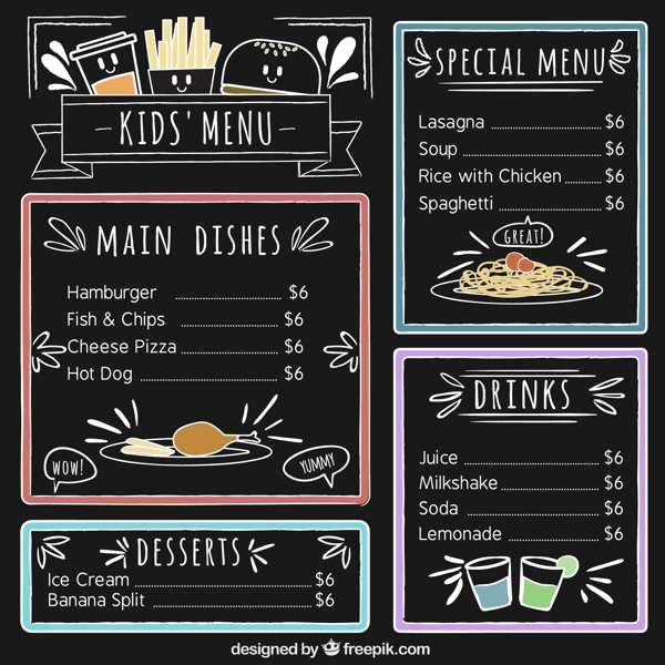 可爱手绘黑板儿童菜单设计