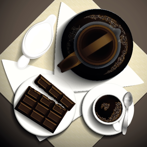 美味咖啡和巧克力俯视图矢量素材