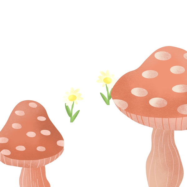 红色双蘑菇装饰元素