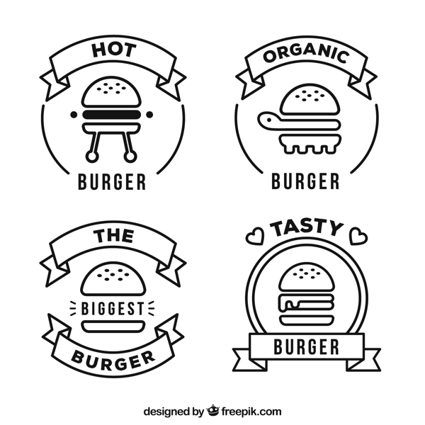 黑白汉堡徽标插图设计