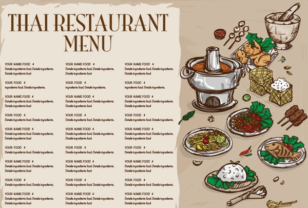 泰国餐馆菜单图片