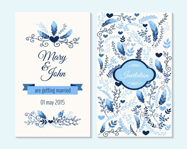 蓝色背景植物花卉卡片邀请函