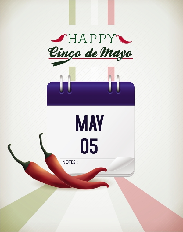 CincodeMayo矢量插画辣椒标签和日历