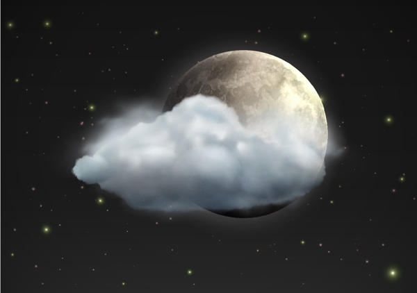 夜空中的月亮被云挡住了背景素材