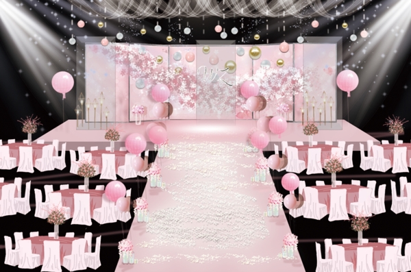 裸粉色樱花婚礼舞台效果图