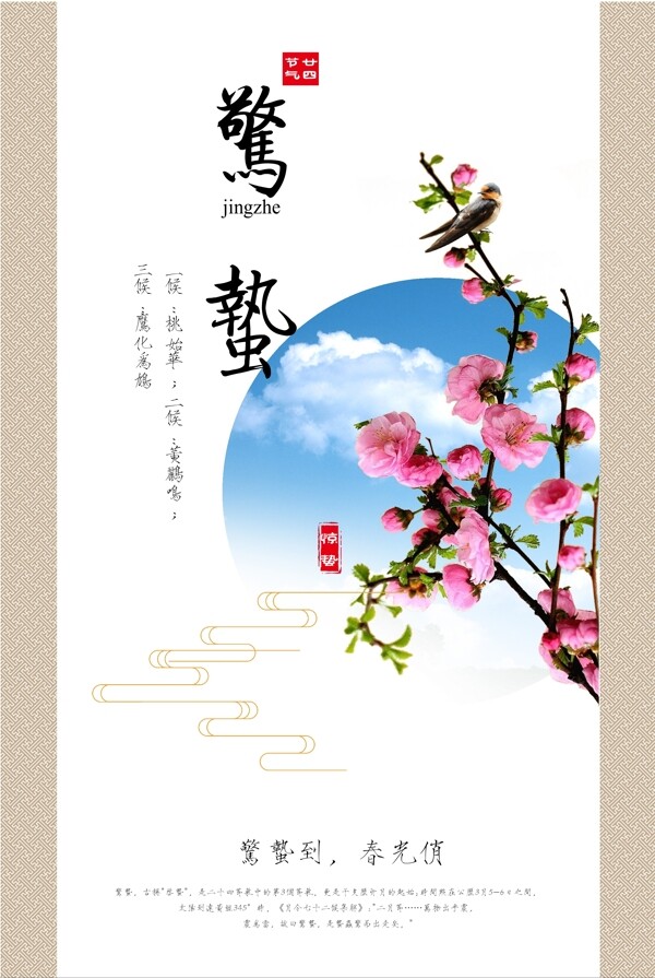简约小清新中国传统节气惊蛰海报模板