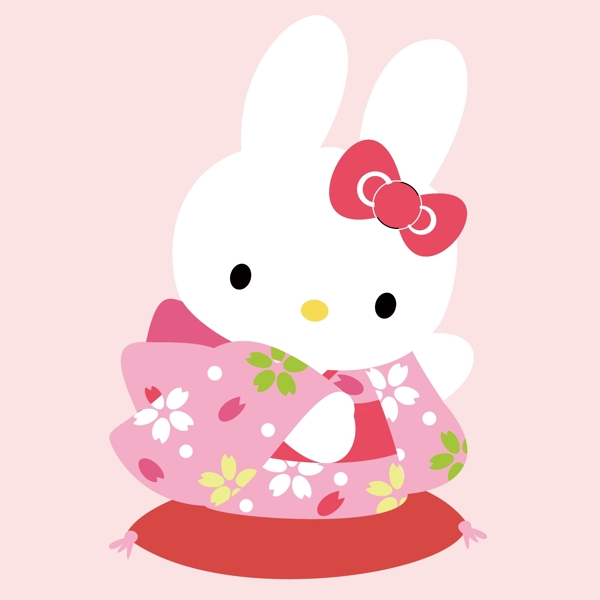 印花矢量图婴童小兔子日本风格和服免费素材