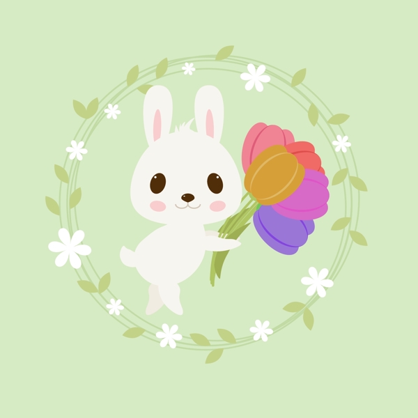 小兔子花环花朵矢量分层