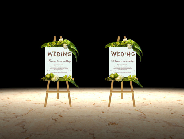 深绿色主题婚礼水牌设计