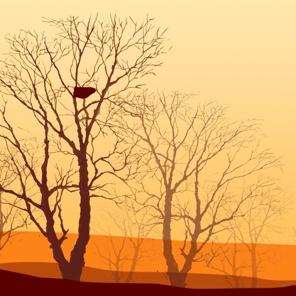 夕阳下沙漠大树黄昏图装饰画