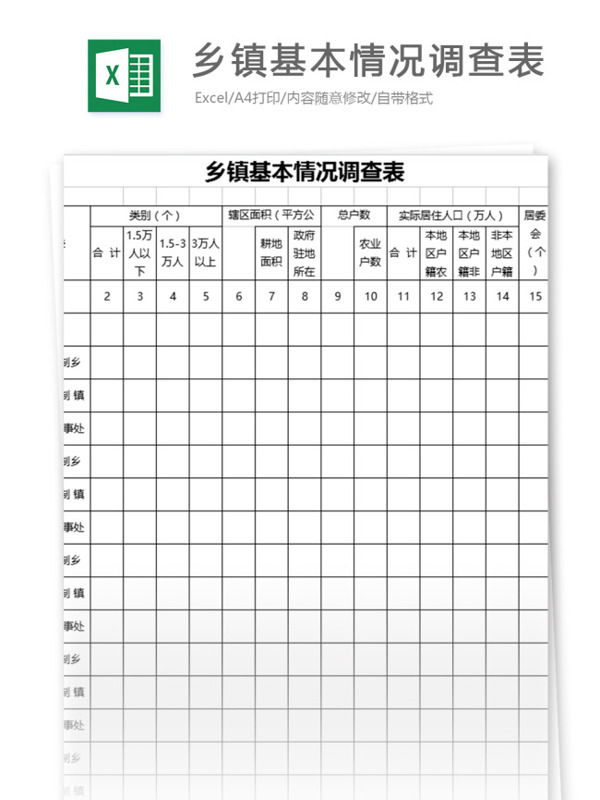 乡镇基本情况调查表表格