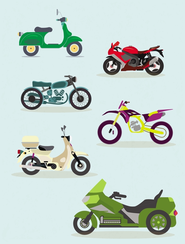 摩托车图标集向量插图与各种风格自由向量