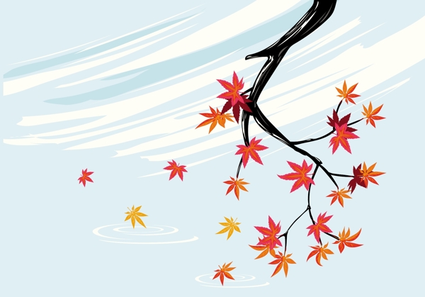 日本风格冬季枫叶插画