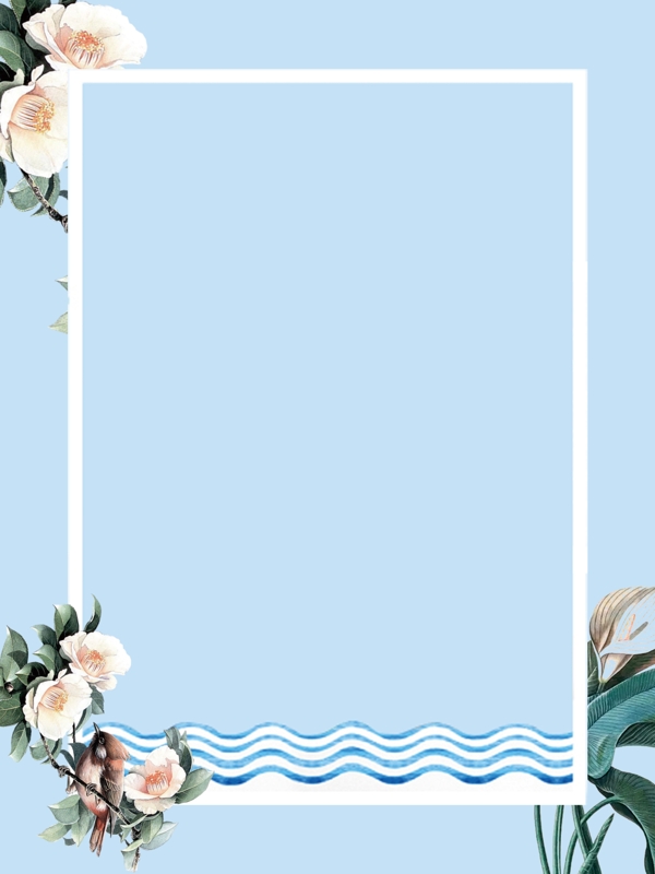简约蓝色花朵边框背景设计
