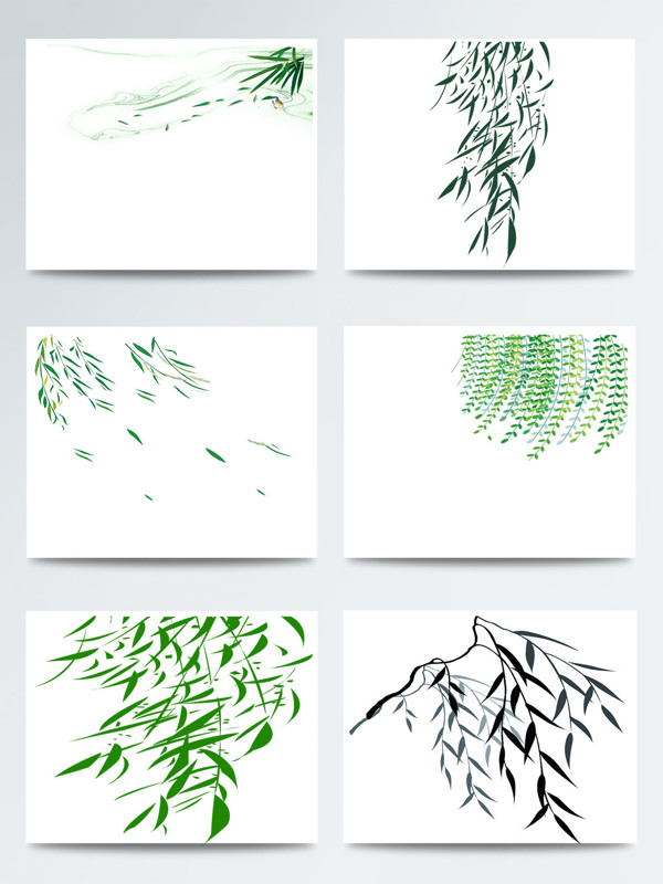 手绘柳树叶子图案元素