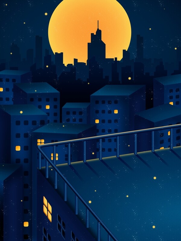 城市星空圆月晚安背景设计