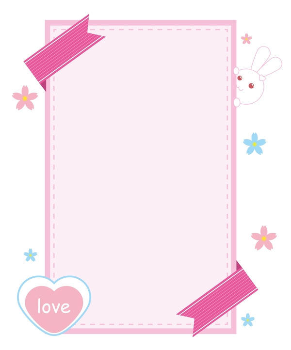 情人节粉色可爱缎带爱心便签矢量边框素材