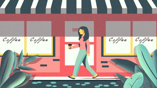 买咖啡的女孩叙述性噪点插画
