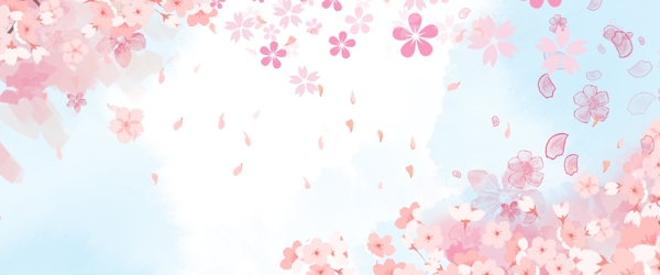 樱花节唯美浪漫蓝色水彩背景