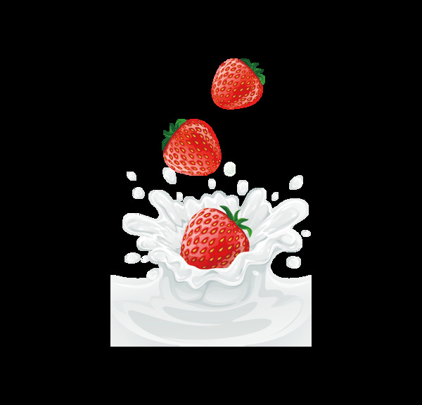 手绘牛奶草莓元素