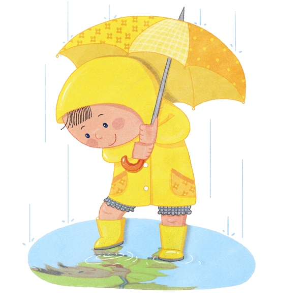 雨中男孩水彩手绘插图1