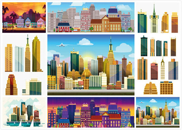 扁平化城市插画矢量图片
