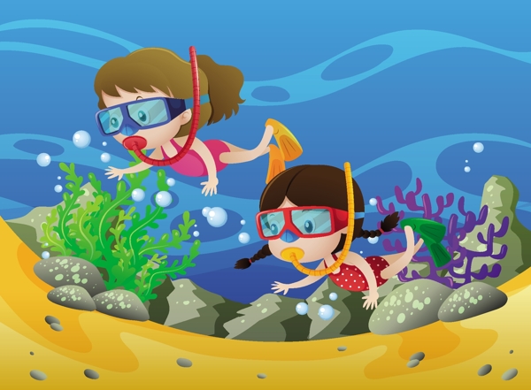 可爱孩子们海底潜水