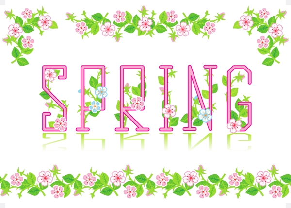 春天绿叶鲜花字母花纹图片