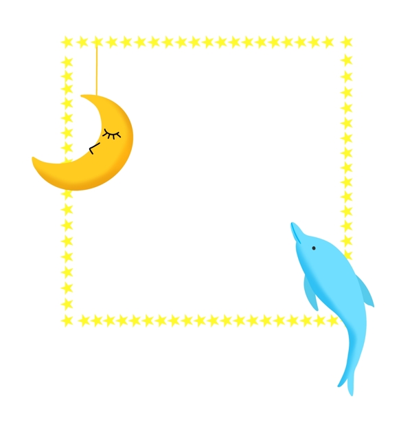 海豚月亮边框插画