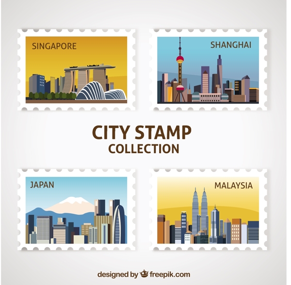 四个城市邮票装饰图标