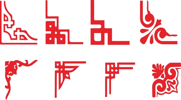 春节角框红色花纹装饰图案
