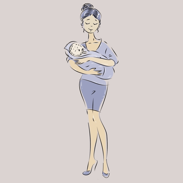 手绘妈妈和婴儿宝宝图片