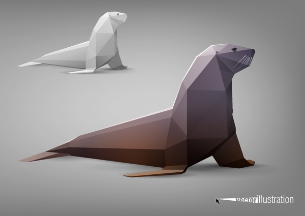 海狮纸模模型矢量素材