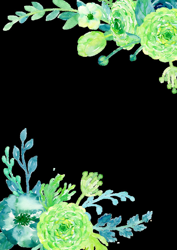 手绘绿色植物花边png透明素材
