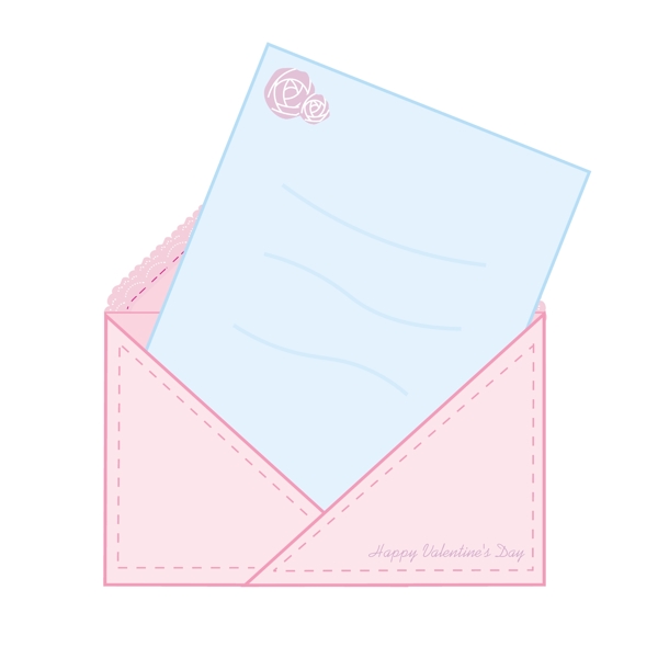 情人节可爱粉蓝色玫瑰信封矢量边框素材
