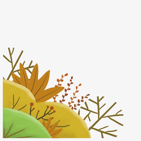 秋季手绘草丛植物插画海报免抠元素