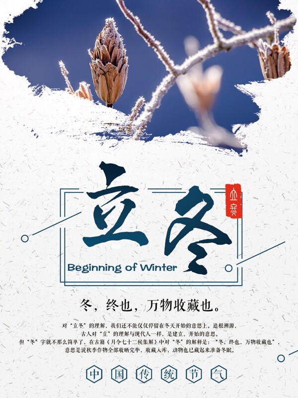 浅色简约立冬中国传统节气海报