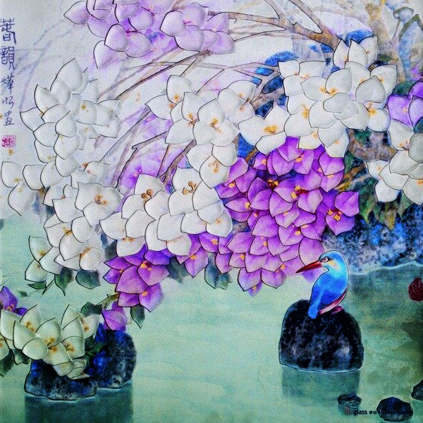 翠鸟花卉中国画