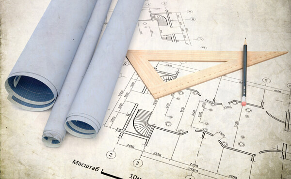 工程建筑CAD图纸和尺子