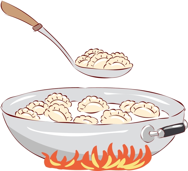 立冬手绘小清新卡通美食热腾腾的大锅煮饺子