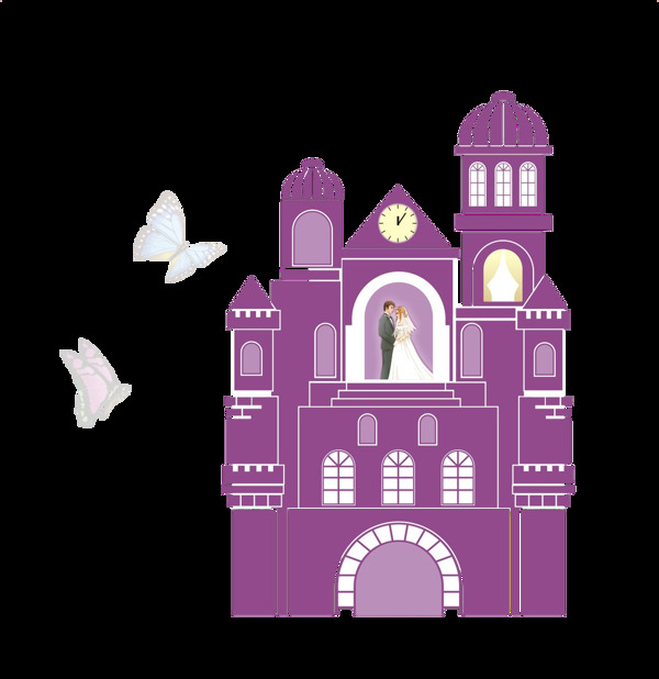 紫色卡通城堡图案素材